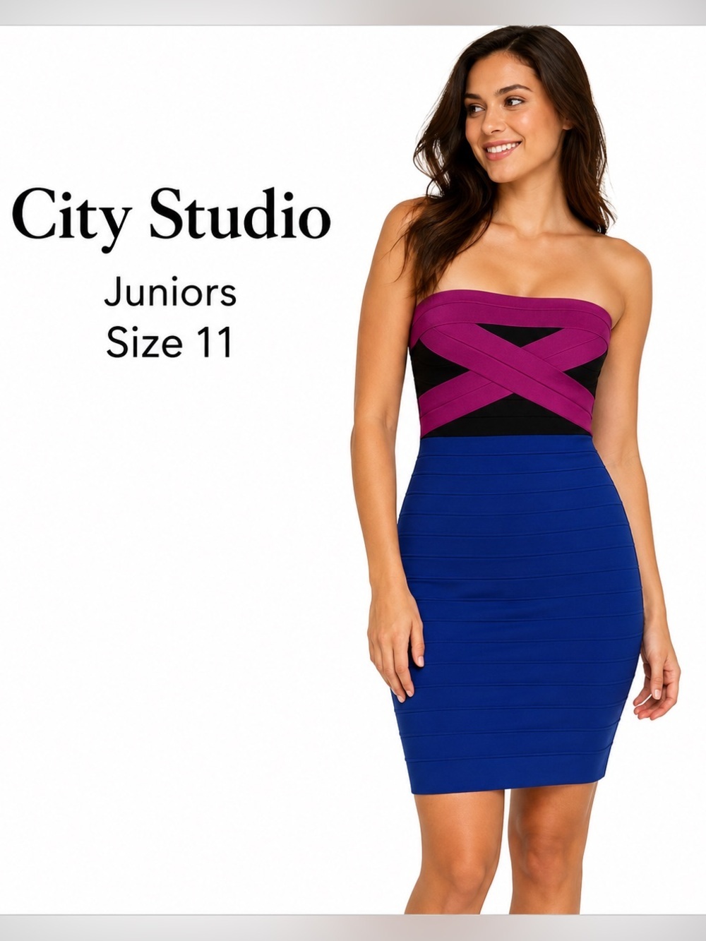 City Studio Juniors Strapless Colorblock Bodycon Dress/size 11